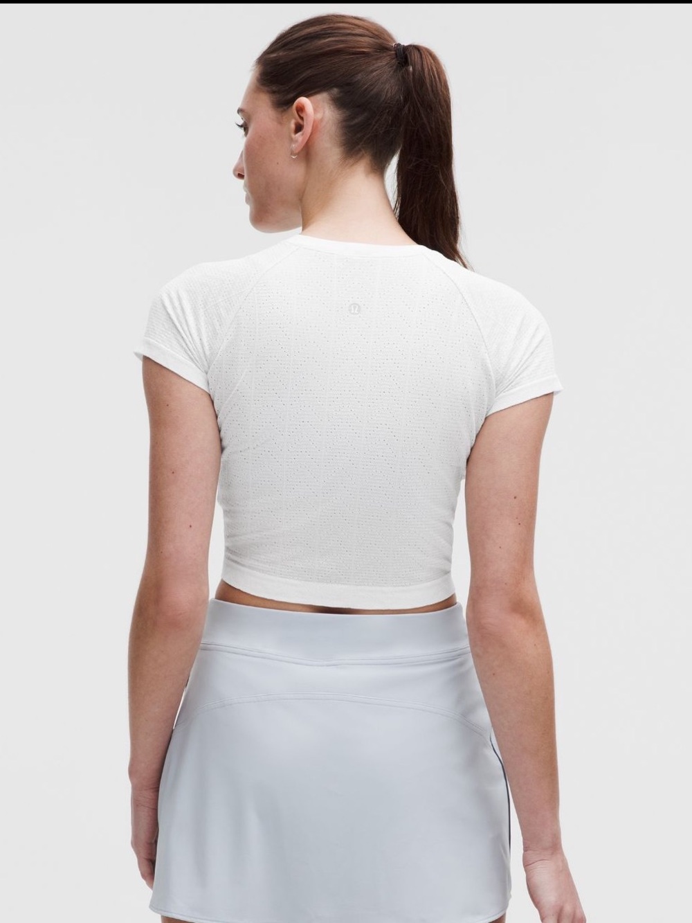 lululemon Swiftly Pointelle Cropped Short-Sleeve Shirt Herringbone Dot White - Picture 5 of 6